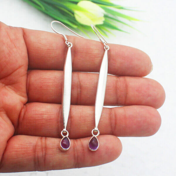 925 Sterling Silver Amethyst Earrings Handmade Jewelry Gemstone Birthstone Earrings hand picture