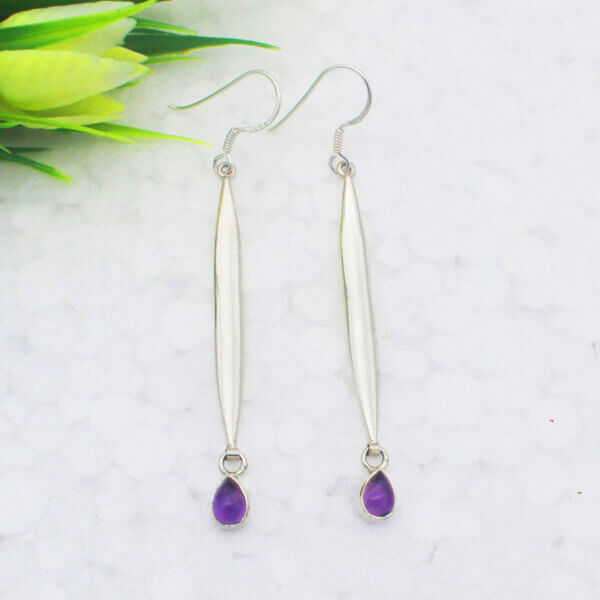 925 Sterling Silver Amethyst Earrings Handmade Jewelry Gemstone Birthstone Earrings front picture