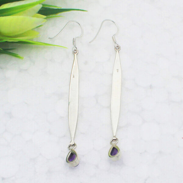 925 Sterling Silver Amethyst Earrings Handmade Jewelry Gemstone Birthstone Earrings back picture