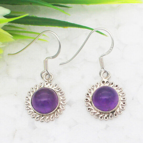 925 Sterling Silver Amethyst Earrings Handmade Jewelry Gemstone Birthstone Earrings front picture