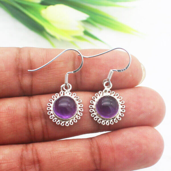 925 Sterling Silver Amethyst Earrings Handmade Jewelry Gemstone Birthstone Earrings hand picture