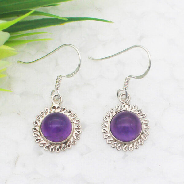 925 Sterling Silver Amethyst Earrings Handmade Jewelry Gemstone Birthstone Earrings front picture