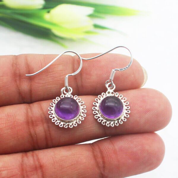 925 Sterling Silver Amethyst Earrings Handmade Jewelry Gemstone Birthstone Earrings hand picture