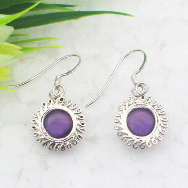 925 Sterling Silver Amethyst Earrings Handmade Jewelry Gemstone Birthstone Earrings back picture