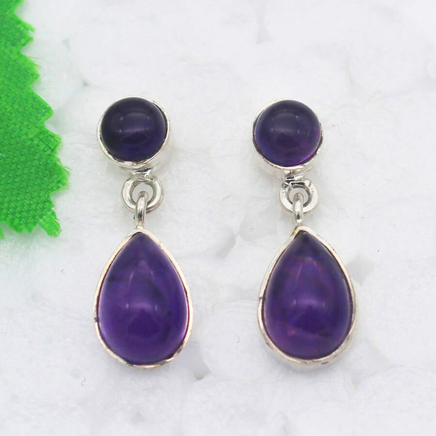 925 Sterling Silver Amethyst Earrings, Handmade Gemstone Jewelry, Silver Drop Earrings, Gift For Women