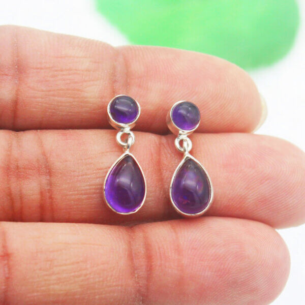 925 Sterling Silver Amethyst Earrings Handmade Jewelry Gemstone Birthstone Earrings hand picture