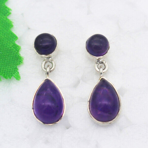 925 Sterling Silver Amethyst Earrings Handmade Jewelry Gemstone Birthstone Earrings front picture