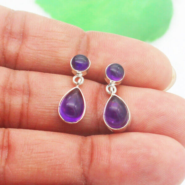 925 Sterling Silver Amethyst Earrings Handmade Jewelry Gemstone Birthstone Earrings hand picture