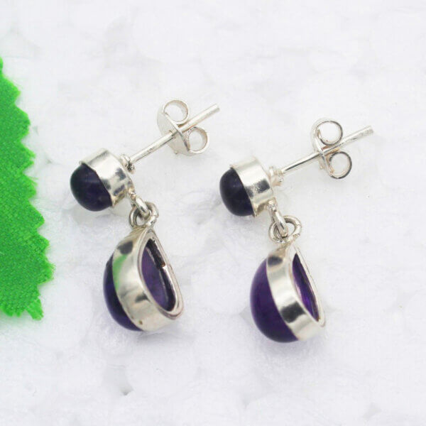 925 Sterling Silver Amethyst Earrings Handmade Jewelry Gemstone Birthstone Earrings side picture