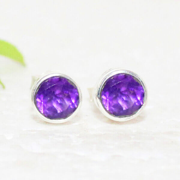 925 Sterling Silver Amethyst Earrings Handmade Jewelry Gemstone Birthstone Earrings front picture