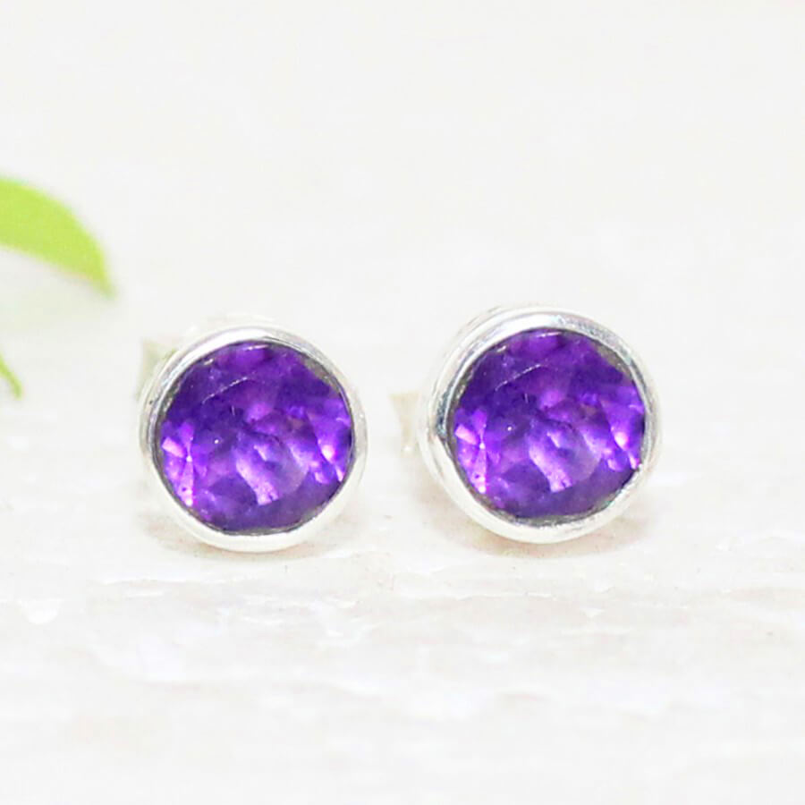 925 Sterling Silver Amethyst Earrings, Handmade Gemstone Jewelry, Silver Stud Earrings, Gift For Women