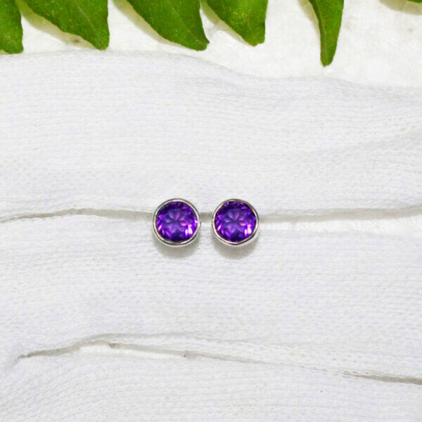 925 Sterling Silver Amethyst Earrings Handmade Jewelry Gemstone Birthstone Earrings hand picture