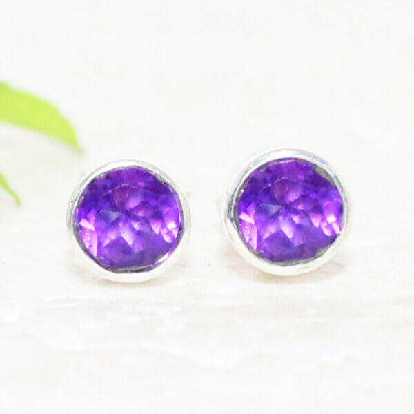 925 Sterling Silver Amethyst Earrings Handmade Jewelry Gemstone Birthstone Earrings front picture