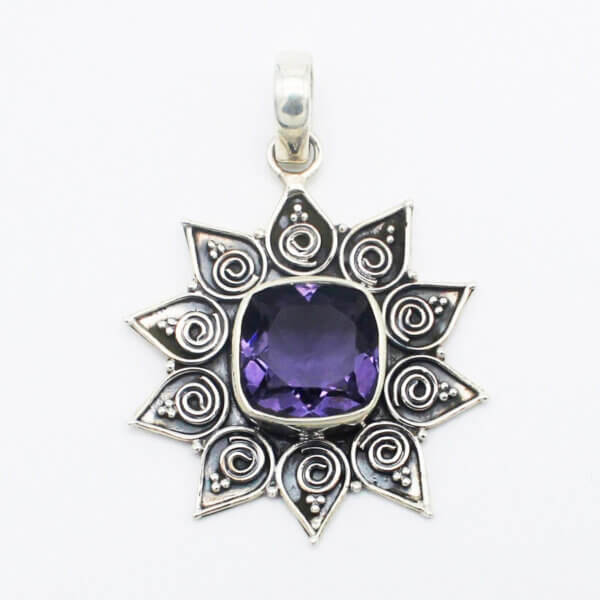 925 Sterling Silver Amethyst Necklace Handmade Jewelry Gemstone Birthstone Pendant front picture