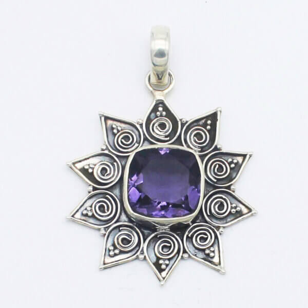 925 Sterling Silver Amethyst Necklace Handmade Jewelry Gemstone Birthstone Pendant front picture