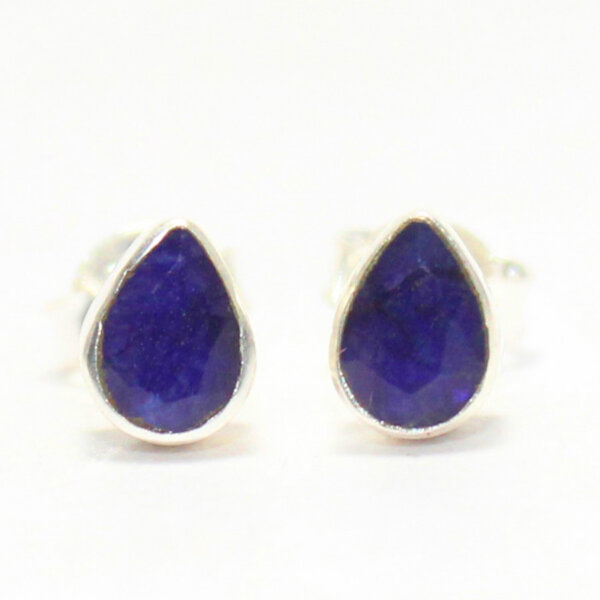 925 Sterling Silver Blue Sapphire Earrings Handmade Jewelry Gemstone Birthstone Earrings front picture