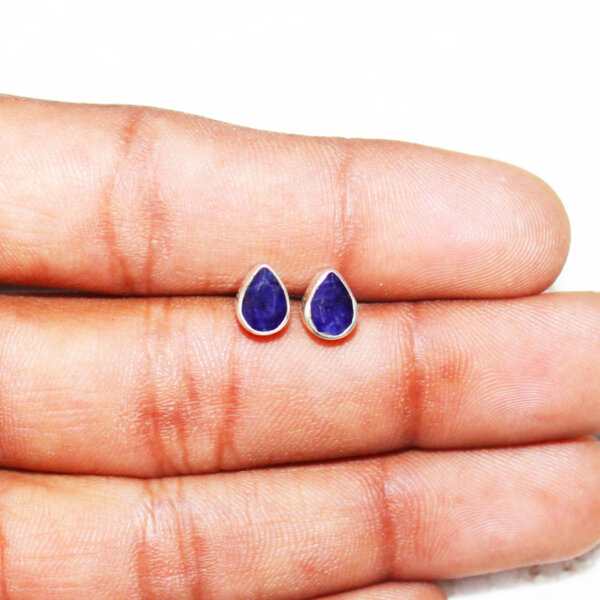 925 Sterling Silver Blue Sapphire Earrings Handmade Jewelry Gemstone Birthstone Earrings hand picture