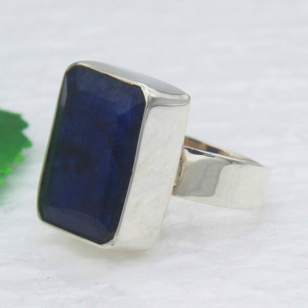 925 Sterling Silver Blue Sapphire Ring Handmade Jewelry Gemstone Birthstone Ring side picture