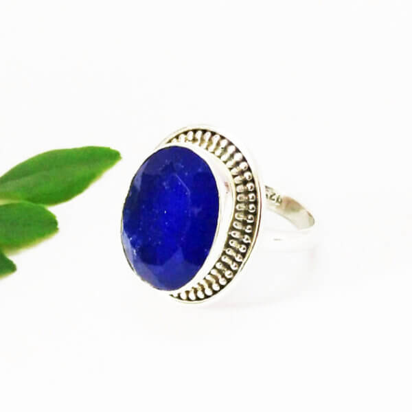 925 Sterling Silver Blue Sapphire Ring Handmade Jewelry Gemstone Birthstone Ring side picture