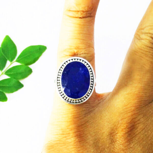 925 Sterling Silver Blue Sapphire Ring Handmade Jewelry Gemstone Birthstone Ring hand picture