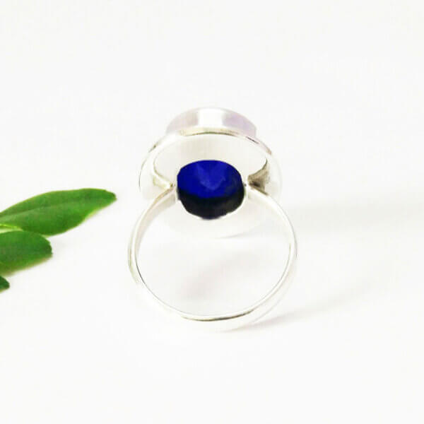 925 Sterling Silver Blue Sapphire Ring Handmade Jewelry Gemstone Birthstone Ring back picture