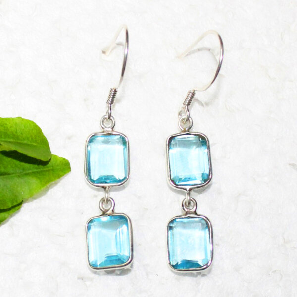 925 Sterling Silver Blue Topaz Earrings Handmade Jewelry Gemstone Birthstone Earrings front picture