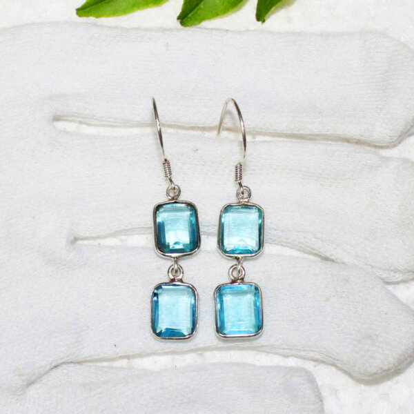 925 Sterling Silver Blue Topaz Earrings Handmade Jewelry Gemstone Birthstone Earrings hand picture