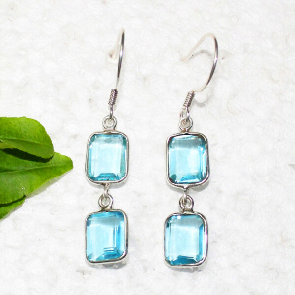 925 Sterling Silver Blue Topaz Earrings Handmade Jewelry Gemstone Birthstone Earrings front picture