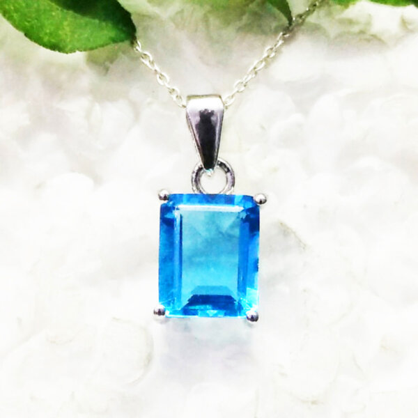 925 Sterling Silver Blue Topaz Necklace Handmade Jewelry Gemstone Birthstone Pendant front picture