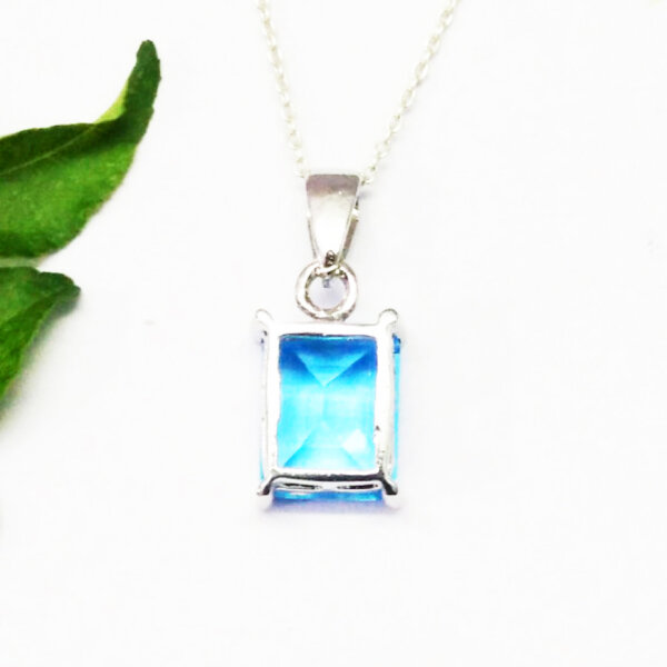 925 Sterling Silver Blue Topaz Necklace Handmade Jewelry Gemstone Birthstone Pendant back picture