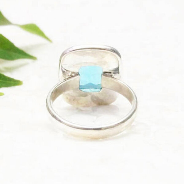 925 Sterling Silver Blue Topaz Ring Handmade Jewelry Gemstone Birthstone Ring back picture