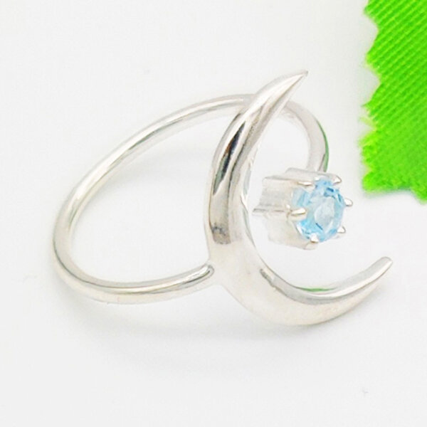 925 Sterling Silver Blue Topaz Ring Handmade Jewelry Gemstone Birthstone Ring side picture