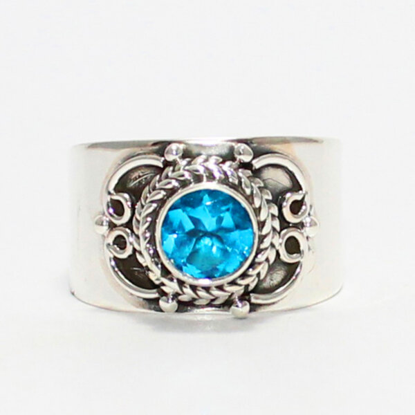 925 Sterling Silver Blue Topaz Ring Handmade Jewelry Gemstone Birthstone Ring front picture