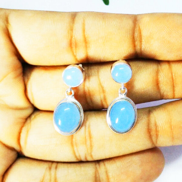 925 Sterling Silver Aqua Chalcedony Earrings Handmade Jewelry Gemstone Birthstone Earrings hand picture