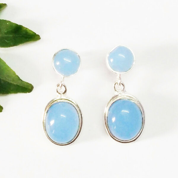 925 Sterling Silver Aqua Chalcedony Earrings Handmade Jewelry Gemstone Birthstone Earrings front picture