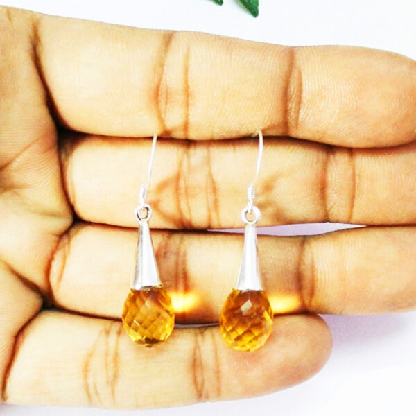 925 Sterling Silver Citrine Earrings Handmade Jewelry Gemstone Birthstone Earrings hand picture