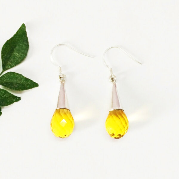 925 Sterling Silver Citrine Earrings Handmade Jewelry Gemstone Birthstone Earrings front picture