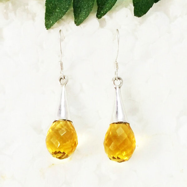 925 Sterling Silver Citrine Earrings Handmade Jewelry Gemstone Birthstone Earrings front picture