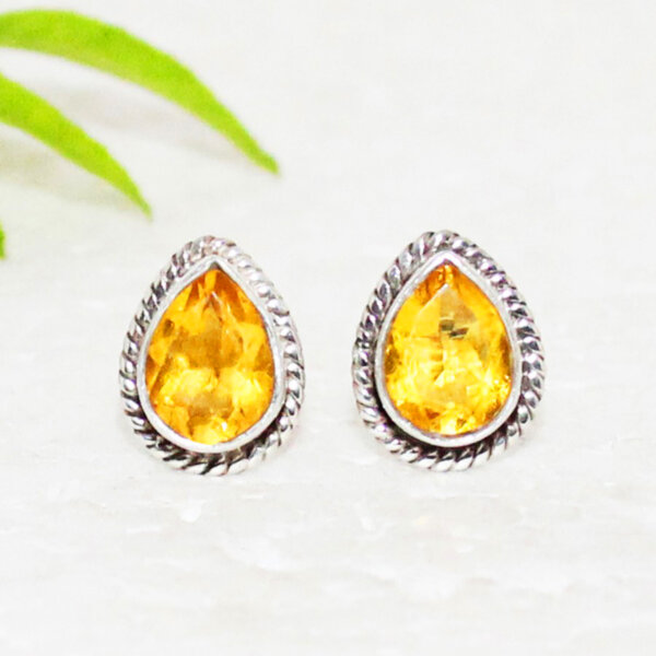 925 Sterling Silver Citrine Earrings Handmade Jewelry Gemstone Birthstone Earrings front picture