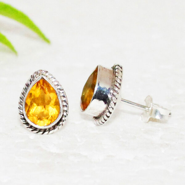 925 Sterling Silver Citrine Earrings Handmade Jewelry Gemstone Birthstone Earrings side picture