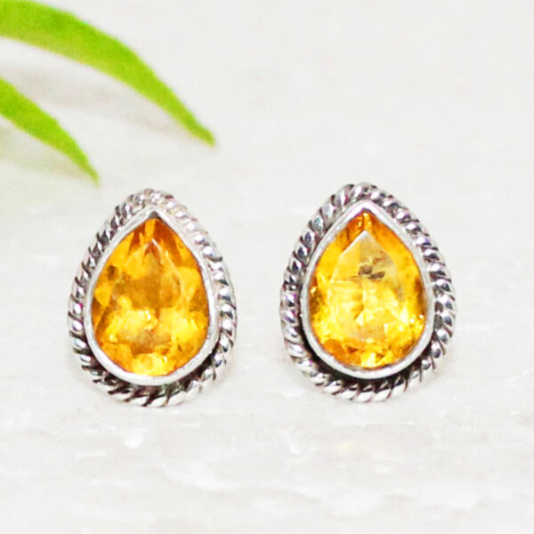 925 Sterling Silver Citrine Earrings Handmade Jewelry Gemstone Birthstone Earrings front picture