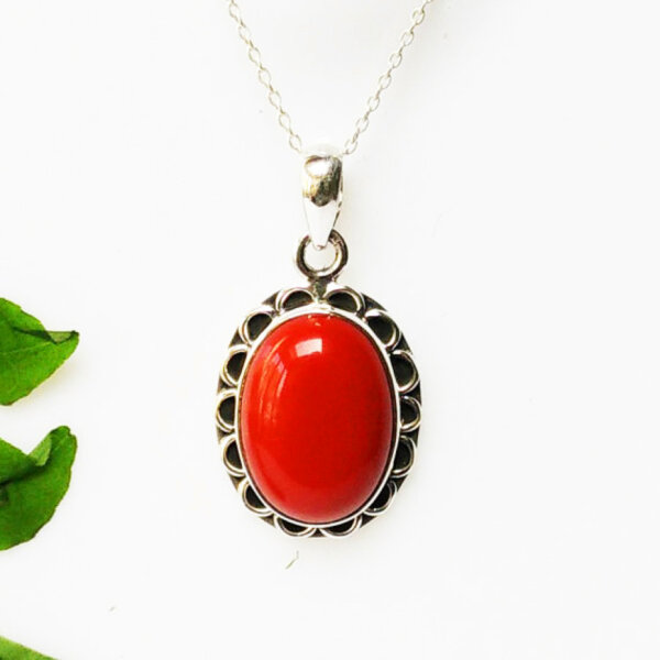 925 Sterling Silver Coral Necklace Handmade Jewelry Gemstone Birthstone Pendant front picture