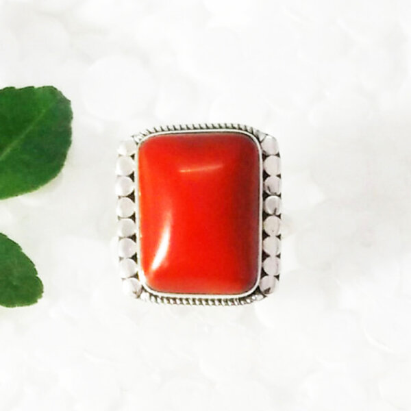 925 Sterling Silver Coral Ring Handmade Jewelry Gemstone Birthstone Ring front picture