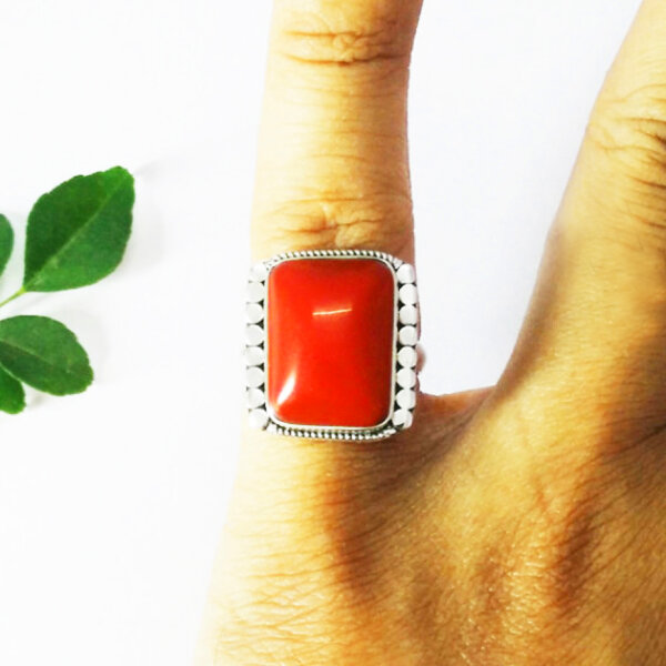 925 Sterling Silver Coral Ring Handmade Jewelry Gemstone Birthstone Ring hand picture