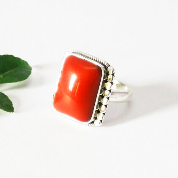 925 Sterling Silver Coral Ring Handmade Jewelry Gemstone Birthstone Ring side picture