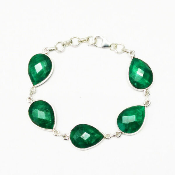 925 Sterling Silver Emerald Bracelet Handmade Jewelry Gemstone Birthstone Bracelet front picture