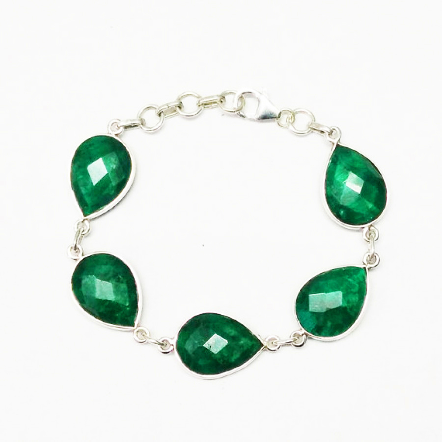 925 Sterling Silver Emerald Bracelet, Handmade Jewelry, Gemstone Birthstone Bracelet, Gift For Women