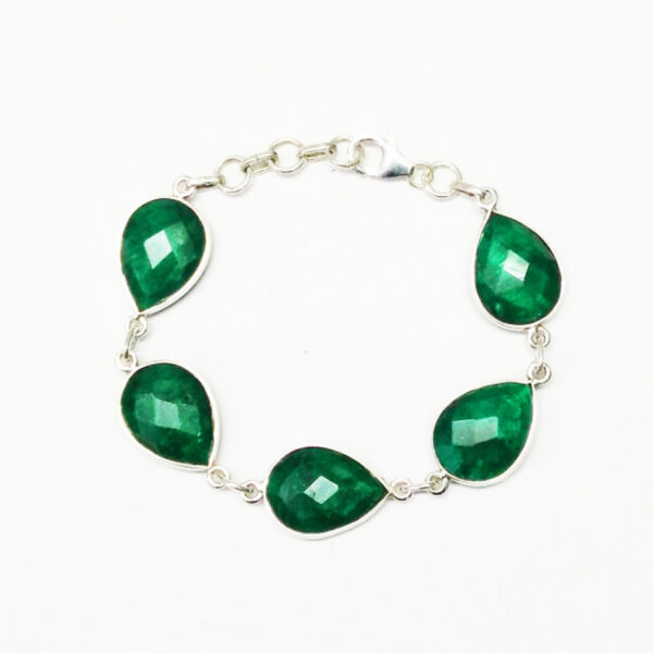 925 Sterling Silver Emerald Bracelet Handmade Jewelry Gemstone Birthstone Bracelet front picture