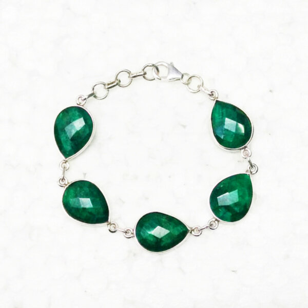 925 Sterling Silver Emerald Bracelet Handmade Jewelry Gemstone Birthstone Bracelet