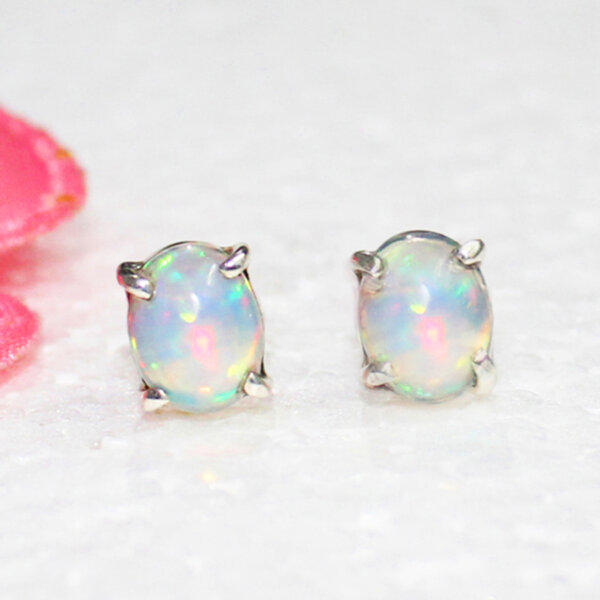 925 Sterling Silver Ethiopian Opal Earrings Handmade Jewelry Gemstone Birthstone Earrings front picture